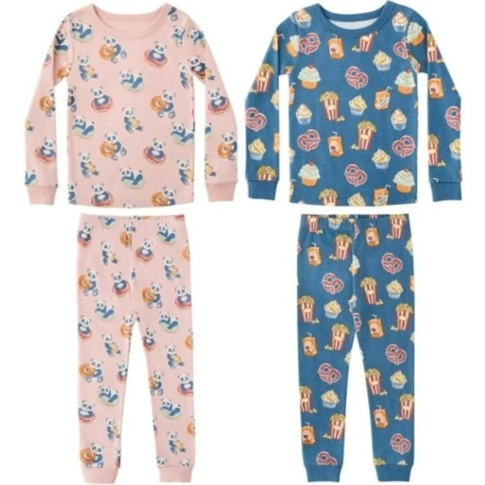 Members Mark Organic Cotton Pajama Set of 2 Kids 3T Panda ‎ Popcorn Print NWT